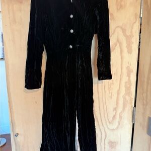 Elegant Black Velvet Dress with Silver Buttons